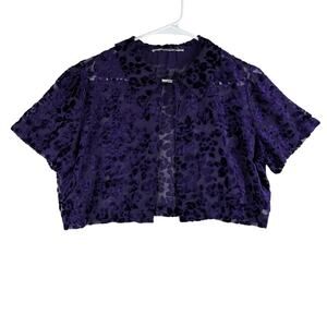 Vintage Unbranded Dark Purple Burnout Floral Lace Micro Cardigan Women's M/L